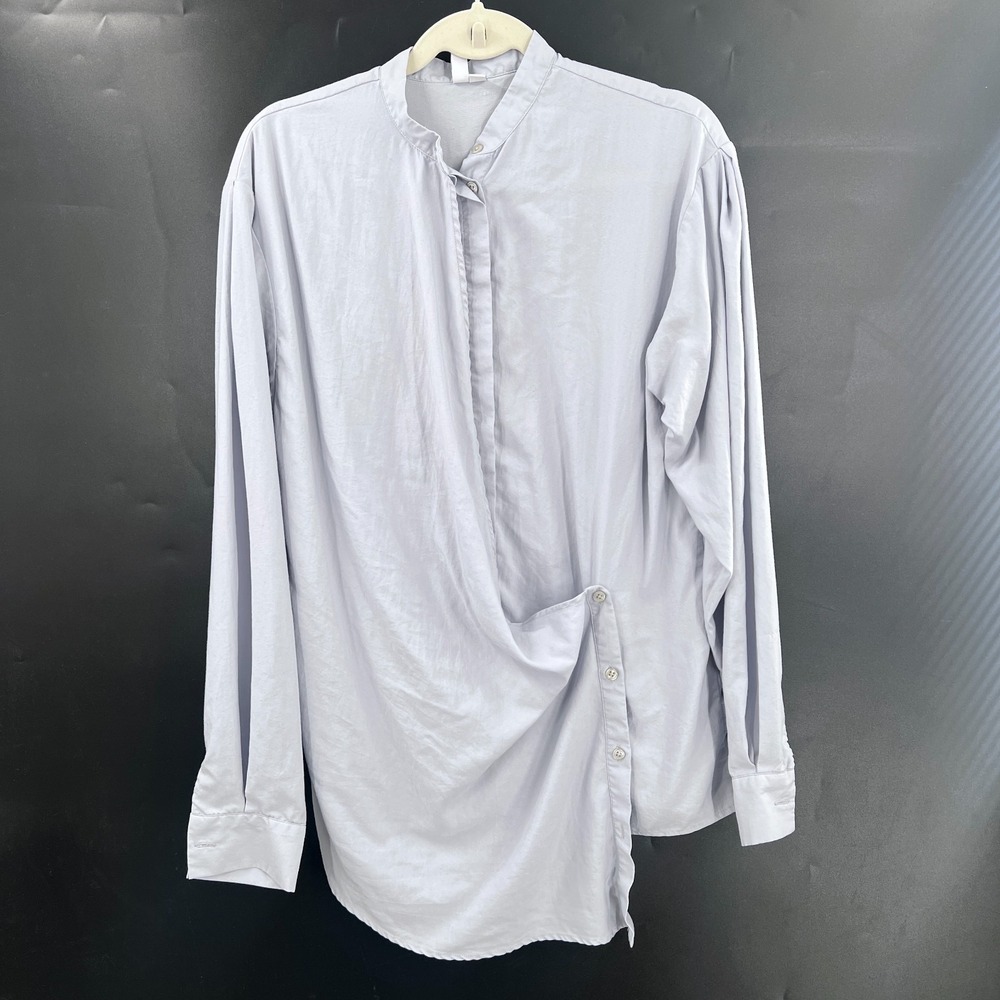 ASOS unique oversized wrap style button up shirt light periwinkle 2